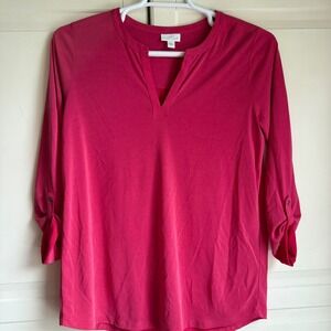 J. Jill Women's Pink 3/4 Sleeve V-Neck Top Blouse Size Small‎